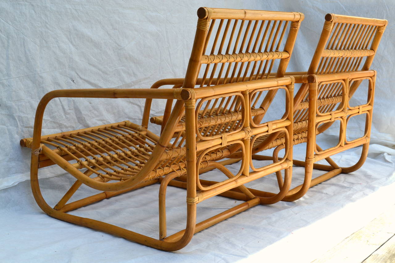 Pair of Dutch Style Bamboo Rattan Lounge Chairs, circa 1960 4