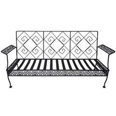 Retro Salterini Wrought Iron Neoclassic Greek Key Couch Indoor/Outdoor c.1950