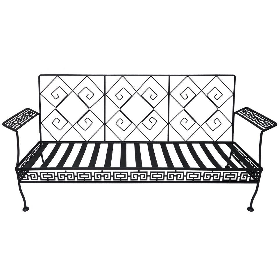 Salterini Wrought Iron Neoclassic Greek Key Couch Indoor/Outdoor c.1950