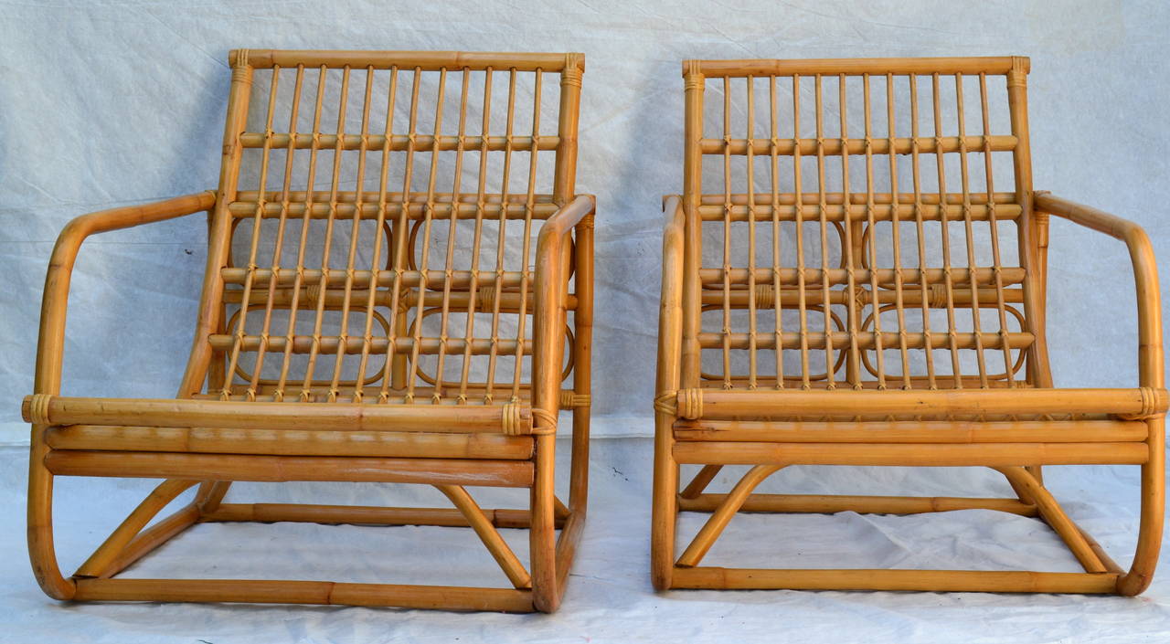 Pair of Dutch Style Bamboo Rattan Lounge Chairs, circa 1960 1