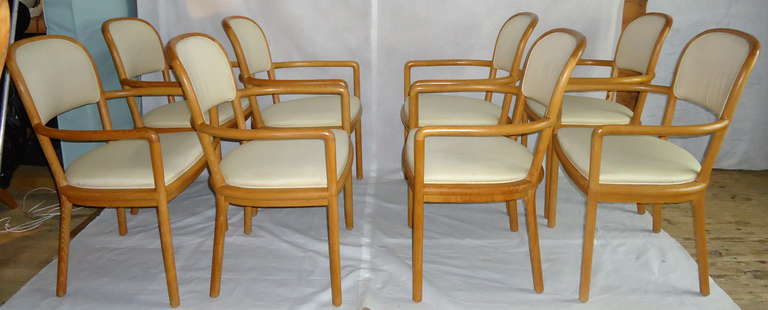 Ward Bennett for Brickel Associates Eight Ash Dining Chairs, 1983 In Excellent Condition In Camden, ME