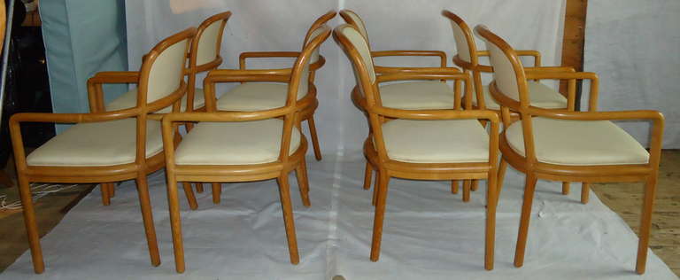 Upholstery Ward Bennett for Brickel Associates Eight Ash Dining Chairs, 1983