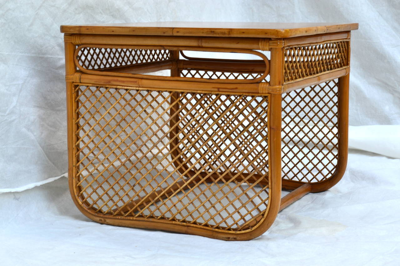 Mid-Century Modern Dutch Style Bamboo Rattan End Table, circa 1960