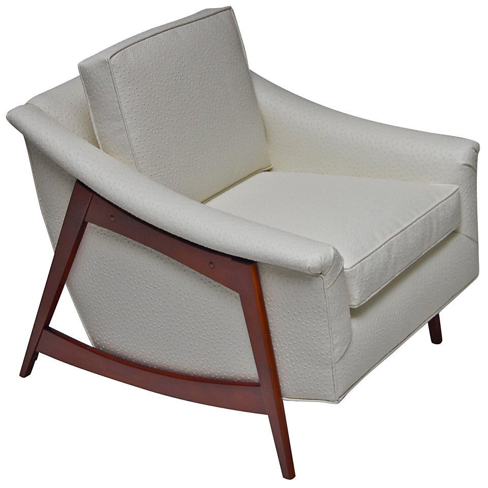 1960s Midcentury Lounge Chair with Faux Emu Upholstery