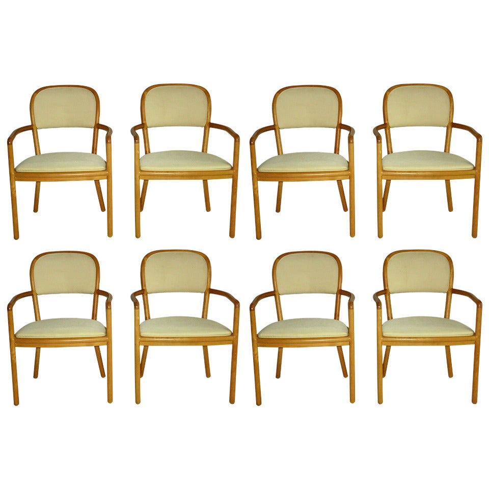 Ward Bennett for Brickel Associates Eight Ash Dining Chairs, 1983