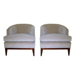 Pair of  1960's Elegant Walnut Base Lounge Chairs