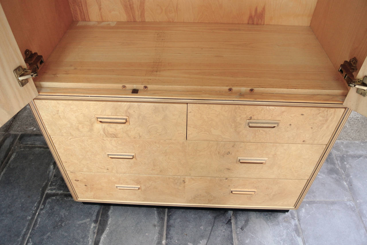 Henredon Gentleman's Tall Chest Scene Two Olive Burl, circa 1970 In Excellent Condition In Camden, ME