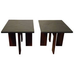 Adrian Pearsall for Craft Associates Pair of Walnut and Slate End Tables  c.1958
