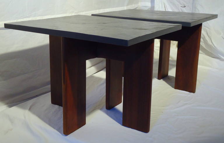 Mid-Century Modern Adrian Pearsall for Craft Associates Pair of Walnut and Slate End Tables  c.1958