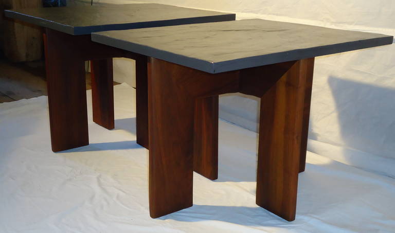 Adrian Pearsall for Craft Associates Pair of Walnut and Slate End Tables  c.1958 In Excellent Condition In Camden, ME