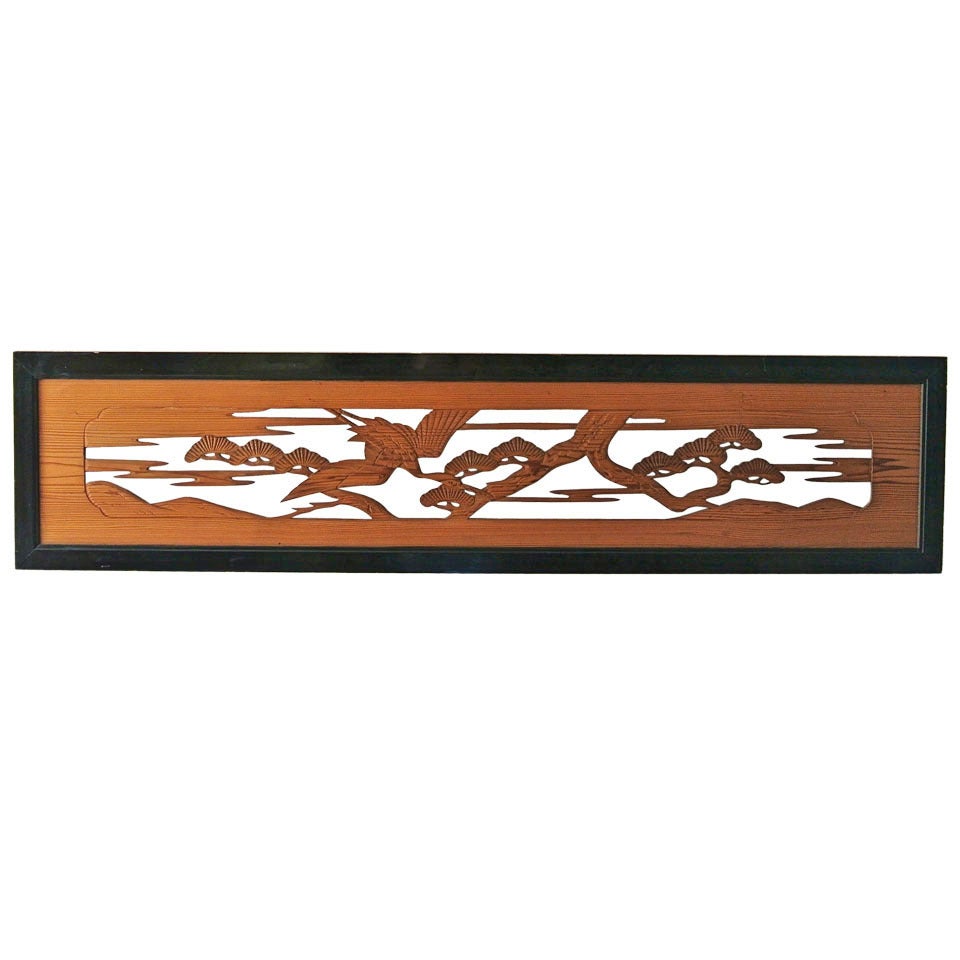 Japanese Carved Wood Ramna, "architectural transom" circa 1910 For Sale