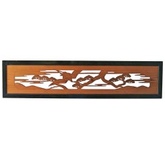 Japanese Carved Wood Ramna, "architectural transom" circa 1910