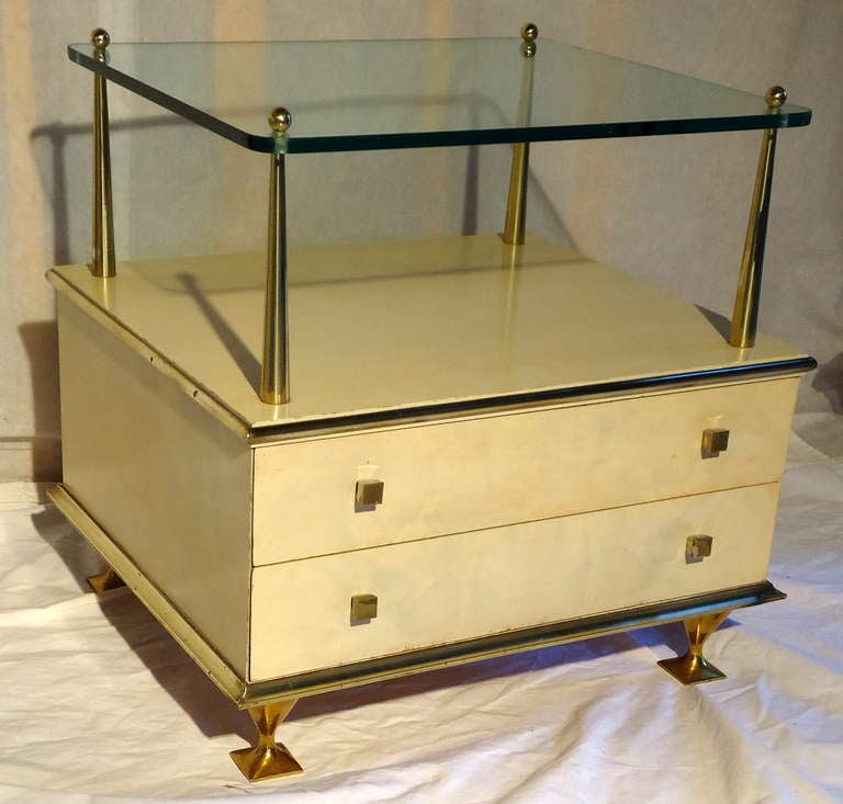 Mid-20th Century Renzo Rutili Ivory and Brass Nightstand Johnson Furniture Co., circa 1950 For Sale