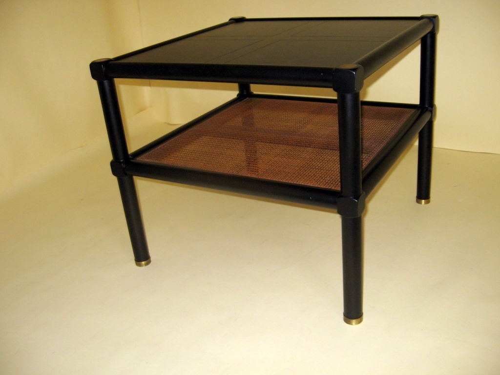 Mid-20th Century Baker End Table with Caned Shelf