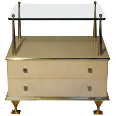 Renzo Rutili Ivory and Brass Nightstand Johnson Furniture Co., circa 1950