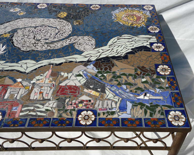 Mid-Century Modern Studio Mid-Century Mosaic Tile Coffee Table Van Gogh Style California