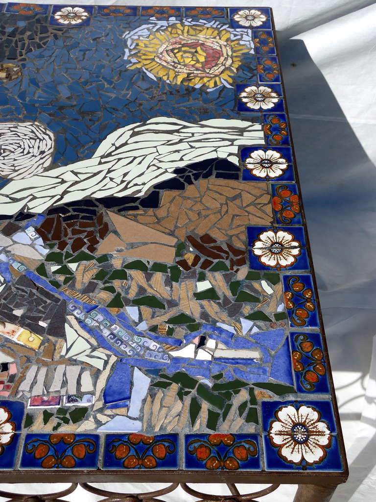 Studio Mid-Century Mosaic Tile Coffee Table Van Gogh Style California In Excellent Condition In Camden, ME