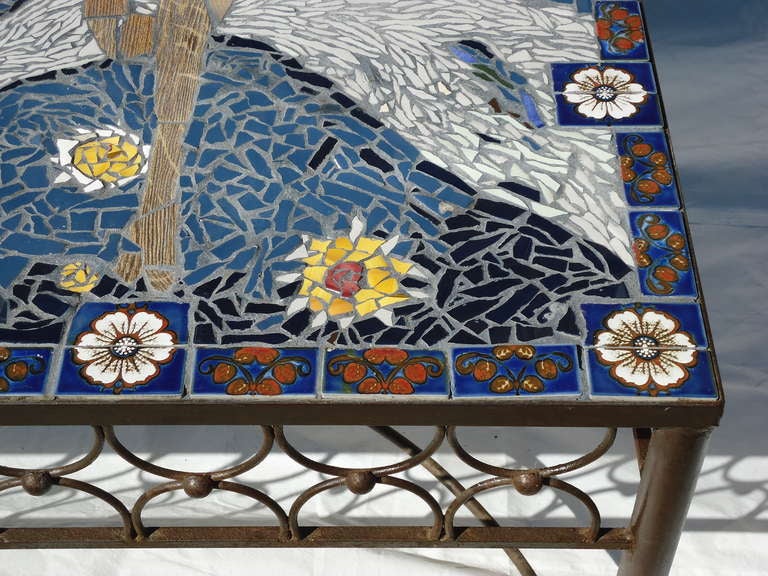 Wrought Iron Studio Mid-Century Mosaic Tile Coffee Table Van Gogh Style California