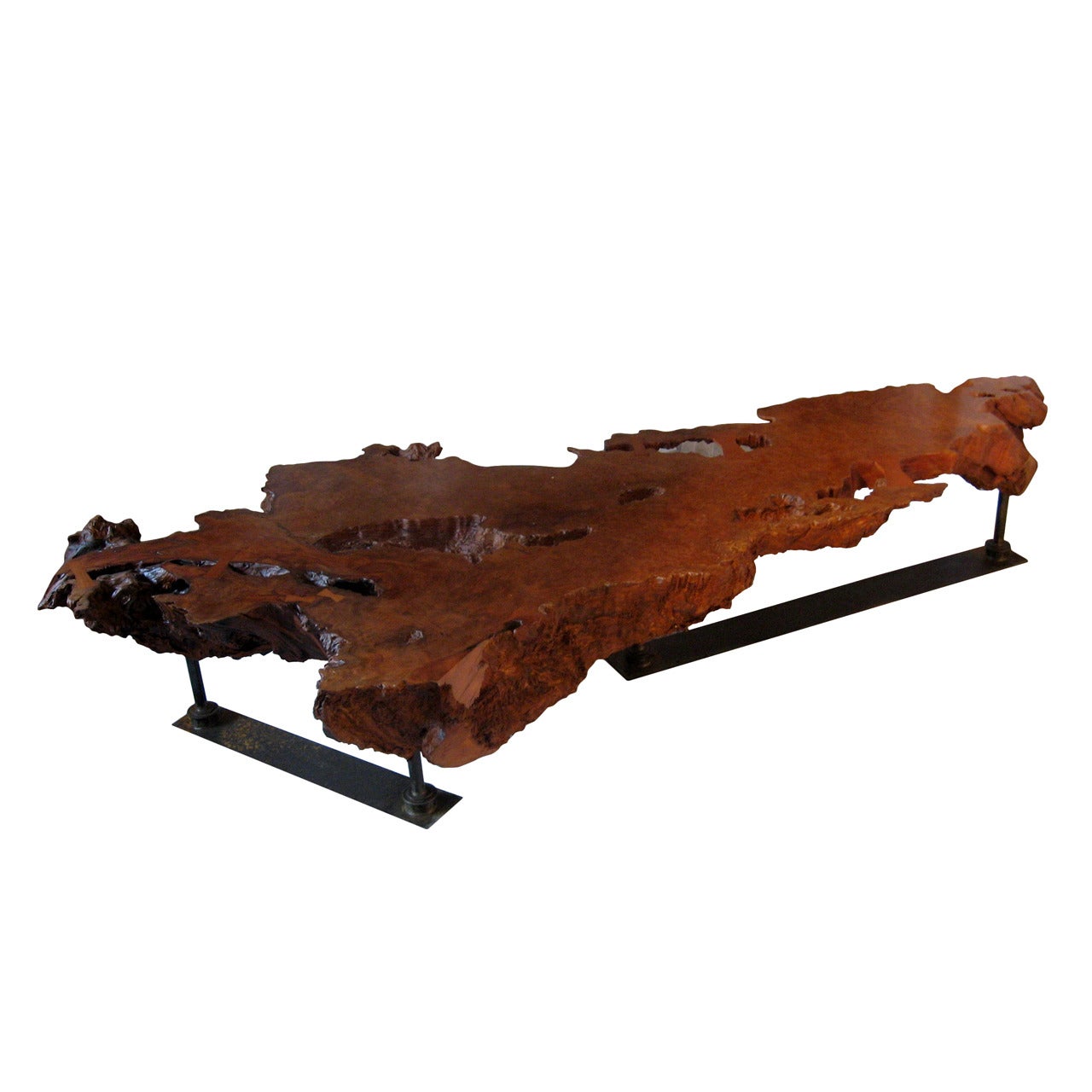 Monumental Oregon Redwood and Iron Live Edge Cocktail Table, 1960-2007 For Sale