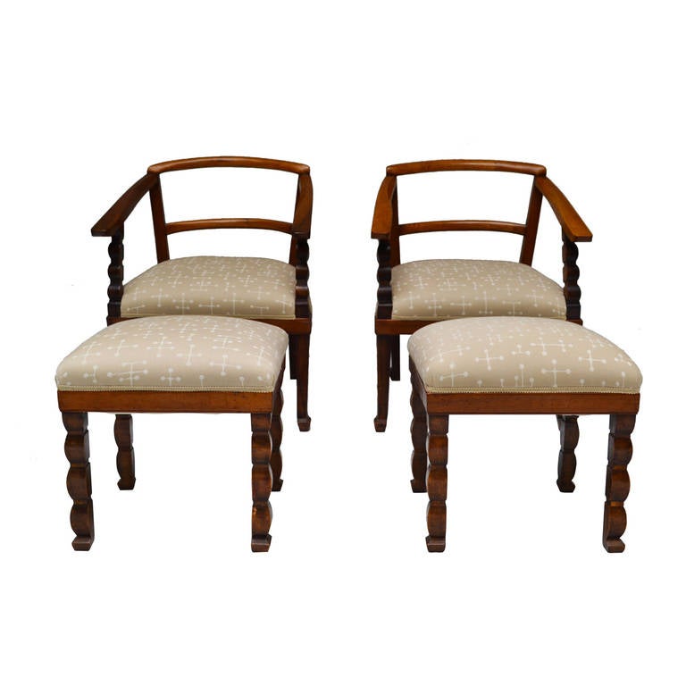 Art Deco Italian,  Armchairs with Ottoman, circa 1925 For Sale