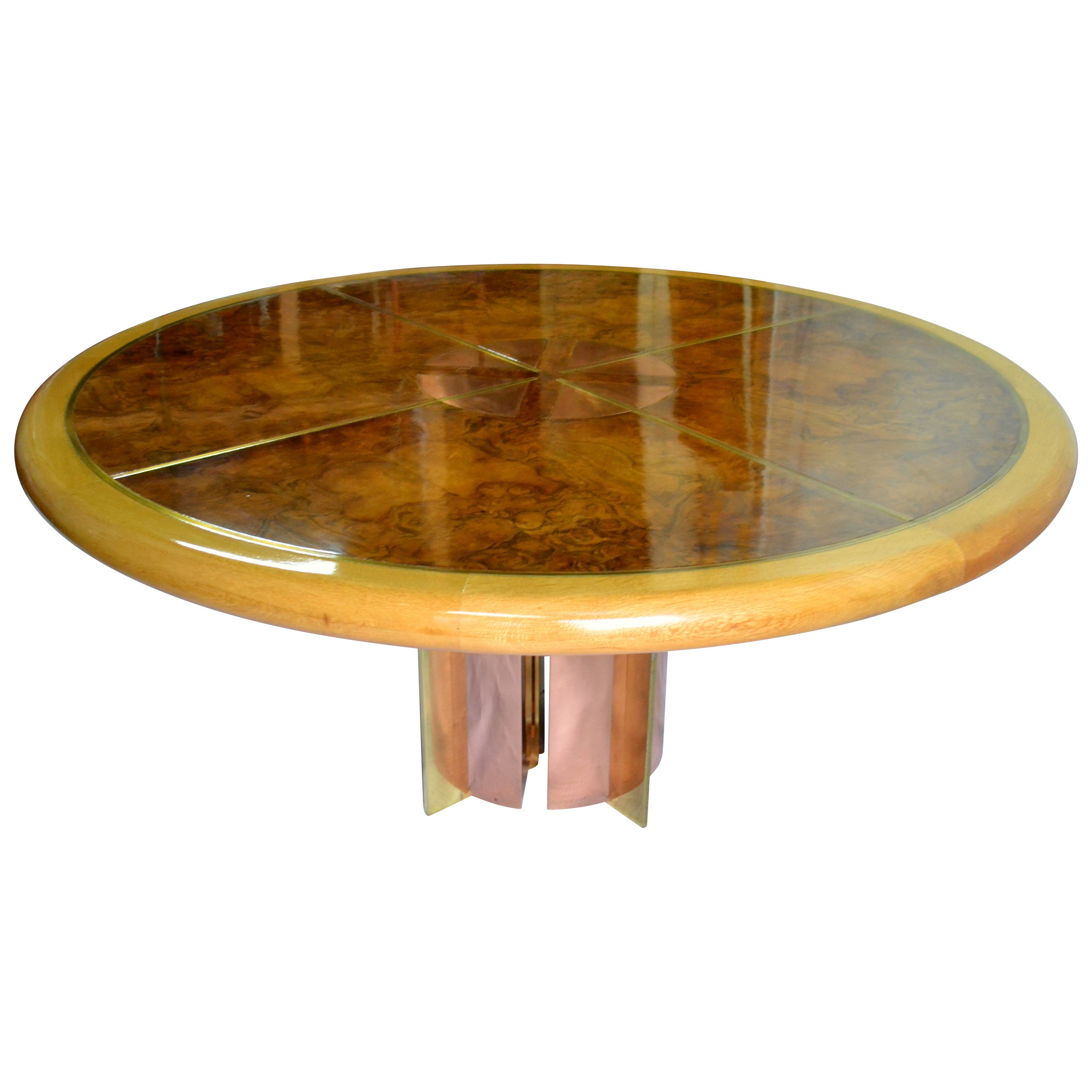 Circular Dining Table Studio Crafted Mixed Metals Strong Grained Burl 1972