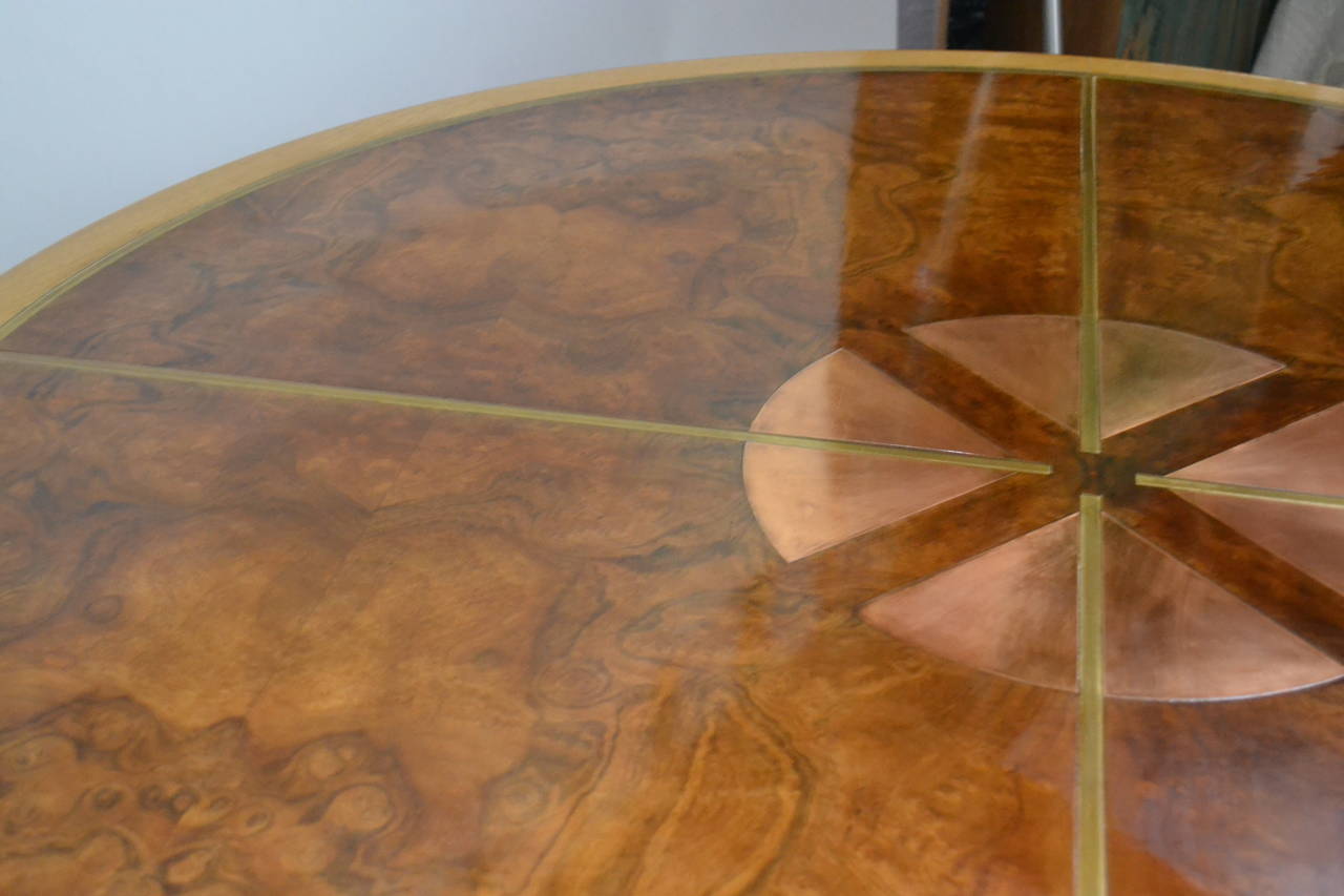 Inlay Circular Dining Table Studio Crafted Mixed Metals Strong Grained Burl 1972