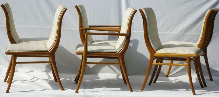 Upholstery Set of 6 Robsjohn-Gibbings Saber Leg Dining Chairs 1953