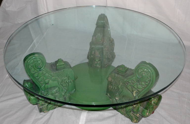 Mid-Century Modern Rare Antique Ming Ceramic, Custom Glass Coffee Table, circa 1955