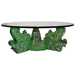 Rare Antique Ming Ceramic, Custom Glass Coffee Table, circa 1955