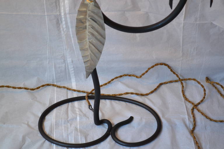 Mayan Revival Rare Pair of Art Deco Wrought Iron and Tin Floor Lamps, circa 1928 For Sale 2