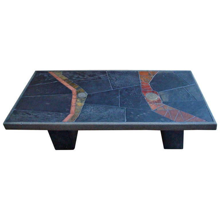 Paul Kingma Slate and Ceramic Coffee Table c. 1980