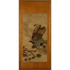 Late 19th Century Chinese Scroll of Eagle on a Stone Overhang