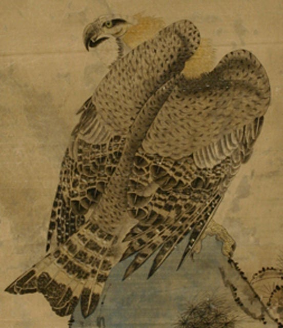 Late 19th Century Chinese Scroll of Eagle on a Stone Overhang 6
