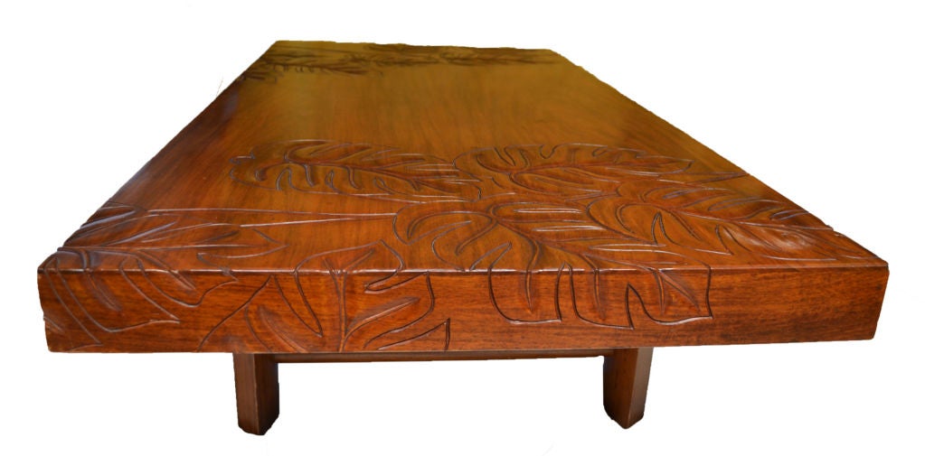 Beautifully Carved Hawaiian Koa Wood Tropical Deco Coffee Table 3