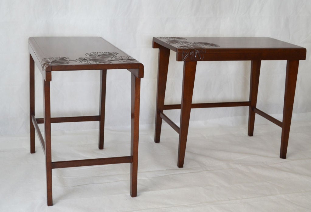 Two Carved Hawaiian Koa Wood Tropical Deco End Tables at 1stDibs koa wood furniture, koa wood