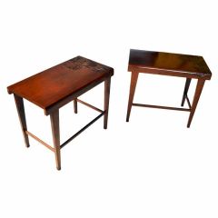 Two Carved Hawaiian Koa Wood Tropical Deco End Tables