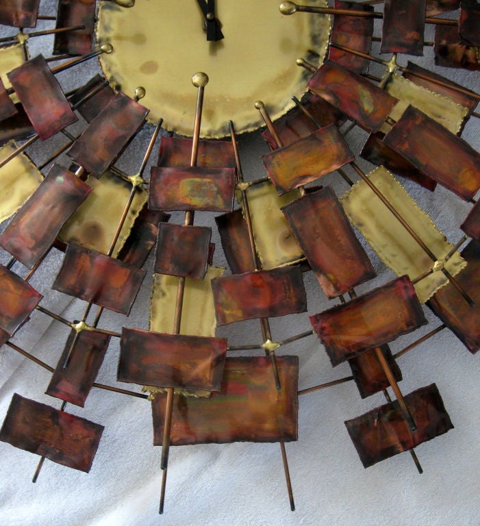 American Striking Curtis Jere Style 1960's Sun Burst Wall Clock