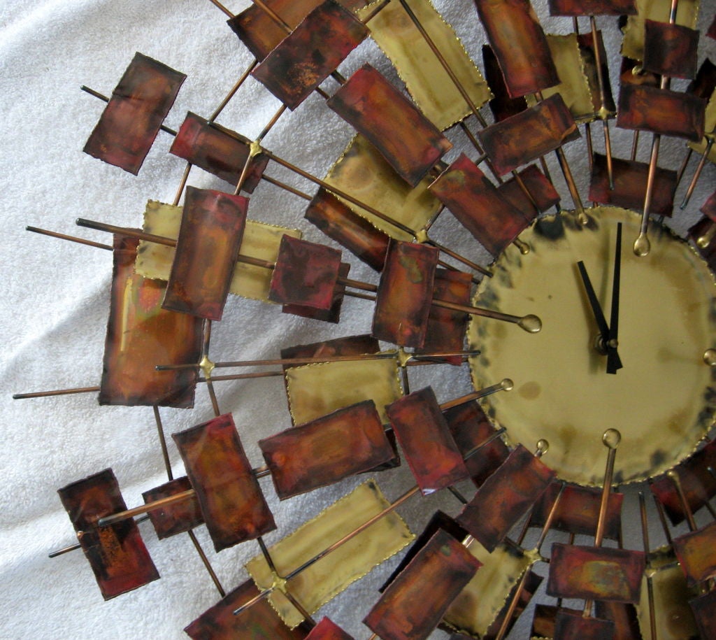 Mid-20th Century Striking Curtis Jere Style 1960's Sun Burst Wall Clock