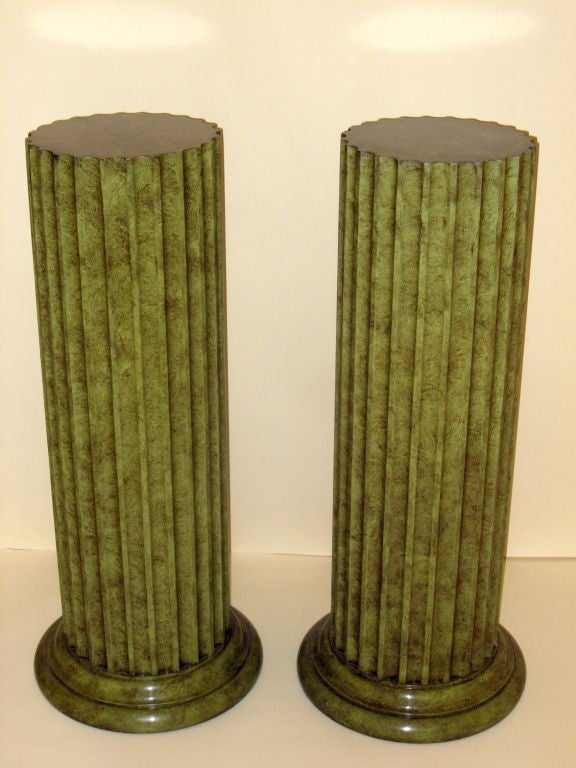 Pair of decorative pedestal columns manufactured by John Widdicomb and Company, Grand Rapids, Michigan.