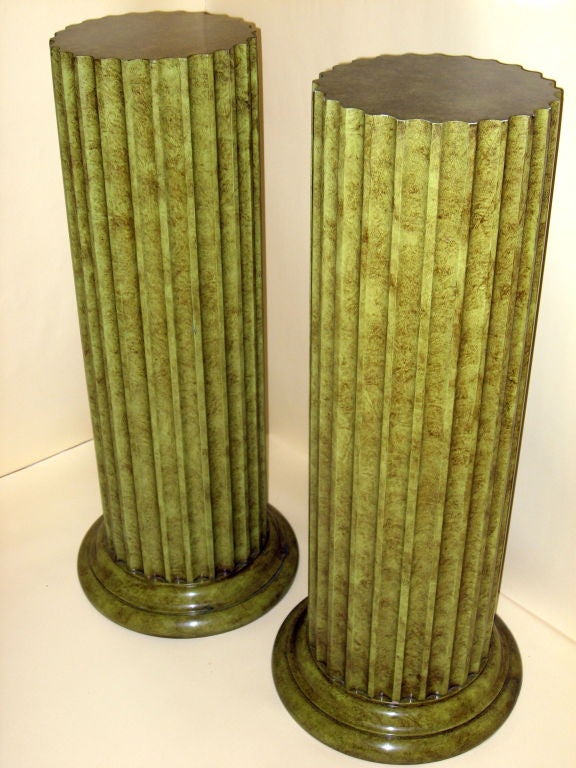 Neoclassical Pair of John Widdicomb Fluted Column Pedestals 1970's