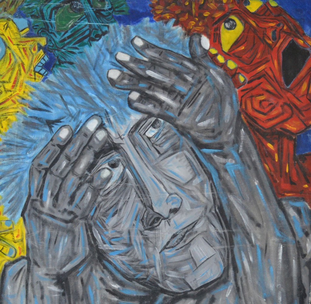 Homage an Eduardo Kingman - Gemälde von Crespo Diaz, „Esperando El Final III“ (Moderne) im Angebot