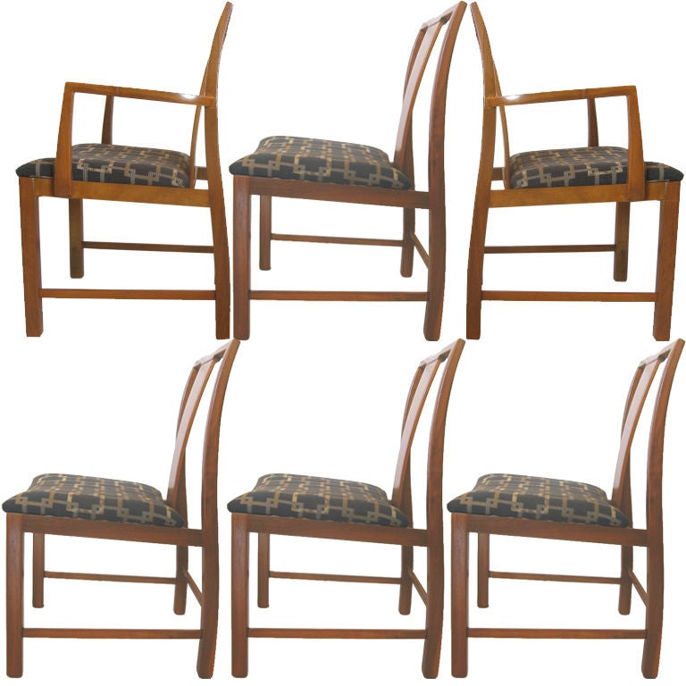 Michael Taylor Walnut 6 Dining Chairs Baker Furniture Far East Collection 1950s