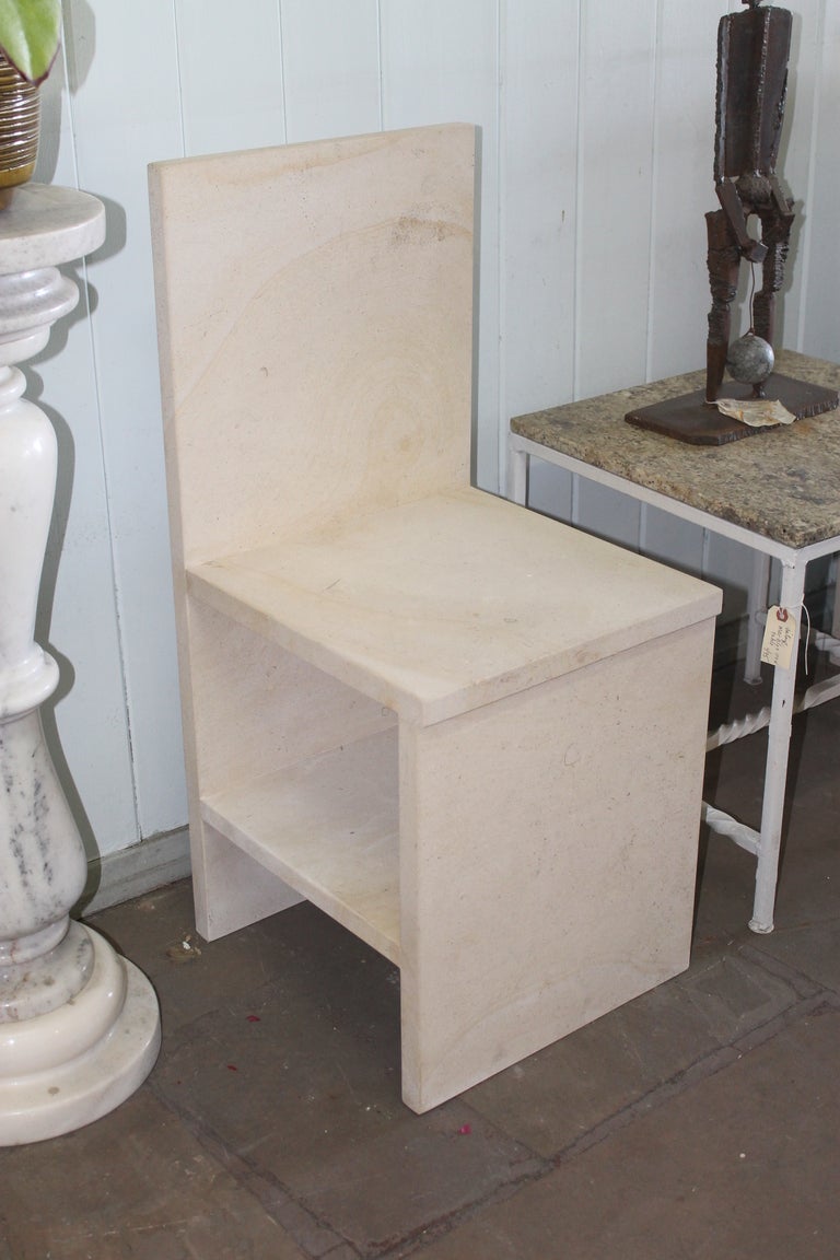 Pair of handcrafted limestone chairs in the manner of Donald Judd.  Peice is for each.