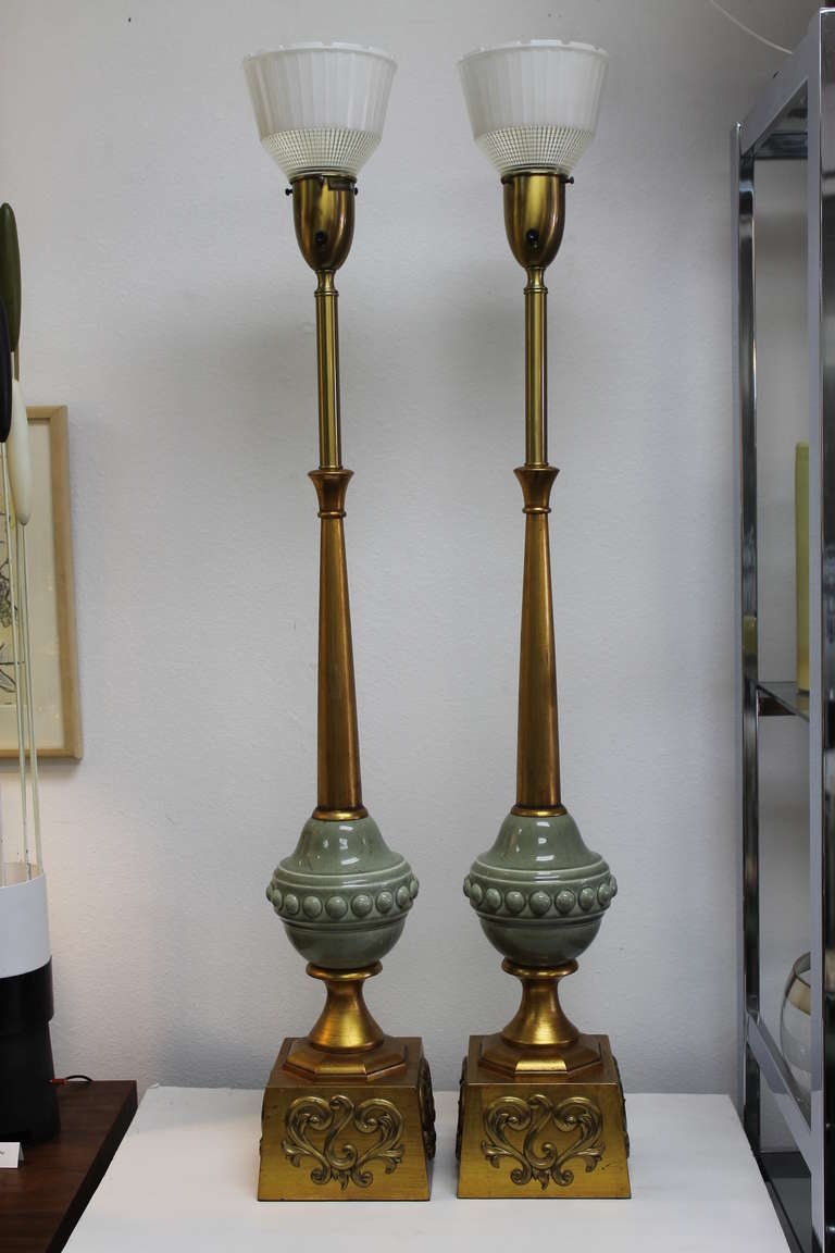 Wonderful pair of tall Rembrandt lamps. They measure an impressive 44