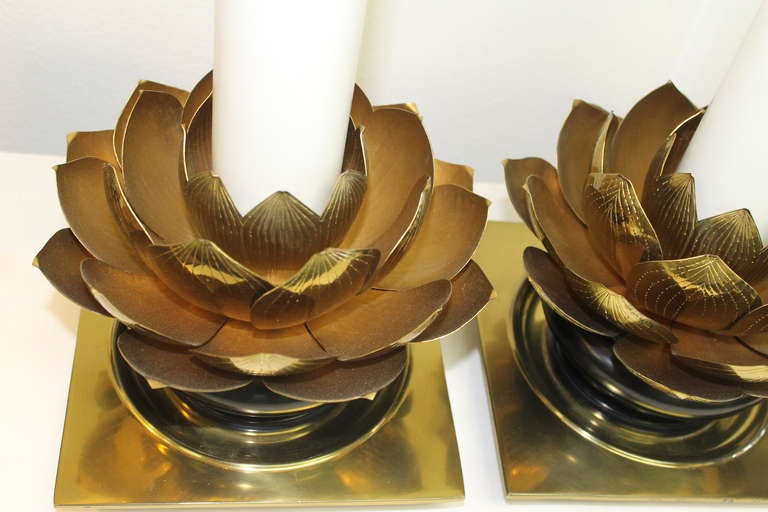 Mid-20th Century Pair of Lotus Leaf Lamps by the Stiffel Lamp Co.