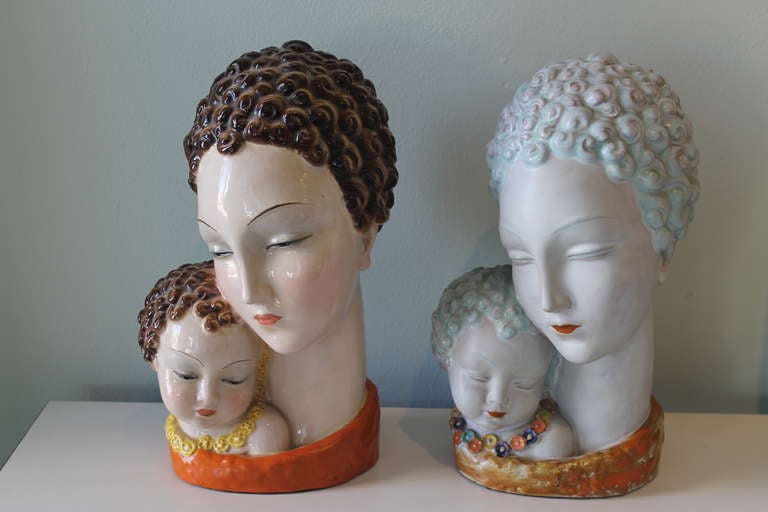 Italian Ceramic Woman and Child Sculptures, attributed to Gio Ponti