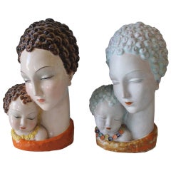 Italian Ceramic Woman and Child Sculptures, attributed to Gio Ponti