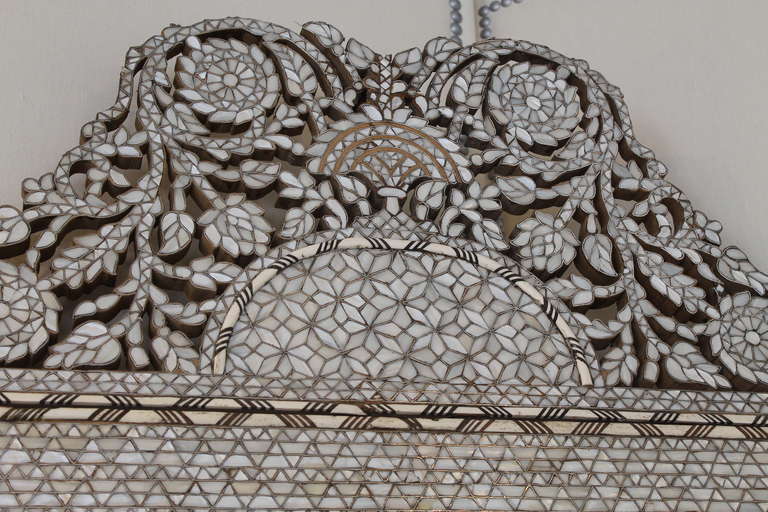 Moroccan Bone and Mother of Pearl Inlay Mirror In Good Condition In Palm Springs, CA