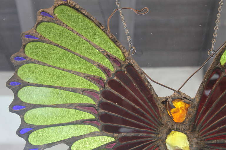 Stained Glass Butterfly, manner of Tiffany In Excellent Condition In Palm Springs, CA