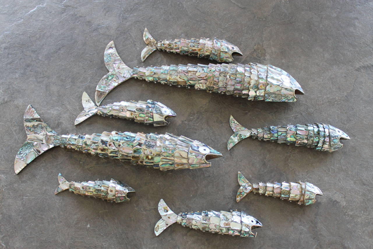 Collection of Vintage Mexican Articulated Abalone Fish 1